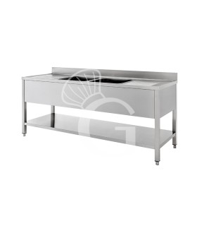 Edelstahl – Spültisch – Grundboden – Aufkantung – 2 Becken – 2 Ablagen – B 2200 mm x T 600 mm x H 950 mm