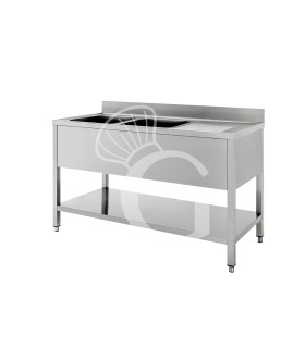 Spültisch – Aufkantung – Grundboden – 2 Becken – Ablage rechts – B 1400 mm x T 700 mm x H 950 mm