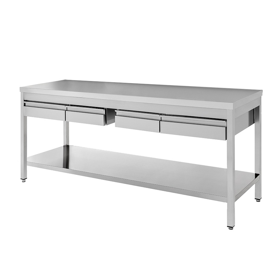 Edelstahltisch Grundboden 4 Schubladen B 2000 mm x T 600 mm x H 850 mm