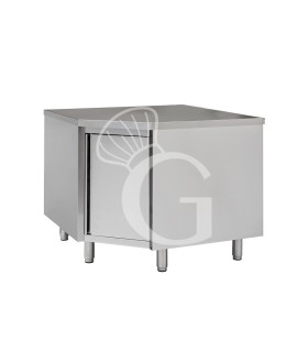 Eckschranktisch aus Edelstahl mit Flügeltür und Tiefe 600 mm