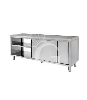 Durchreicheschranktisch aus Edelstahl mit Schiebetüren B 1700 mm x T 600 mm x H 850 mm