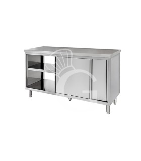 Durchreicheschranktisch aus Edelstahl mit Schiebetüren B 1300 mm x T 700 mm x H 850 mm