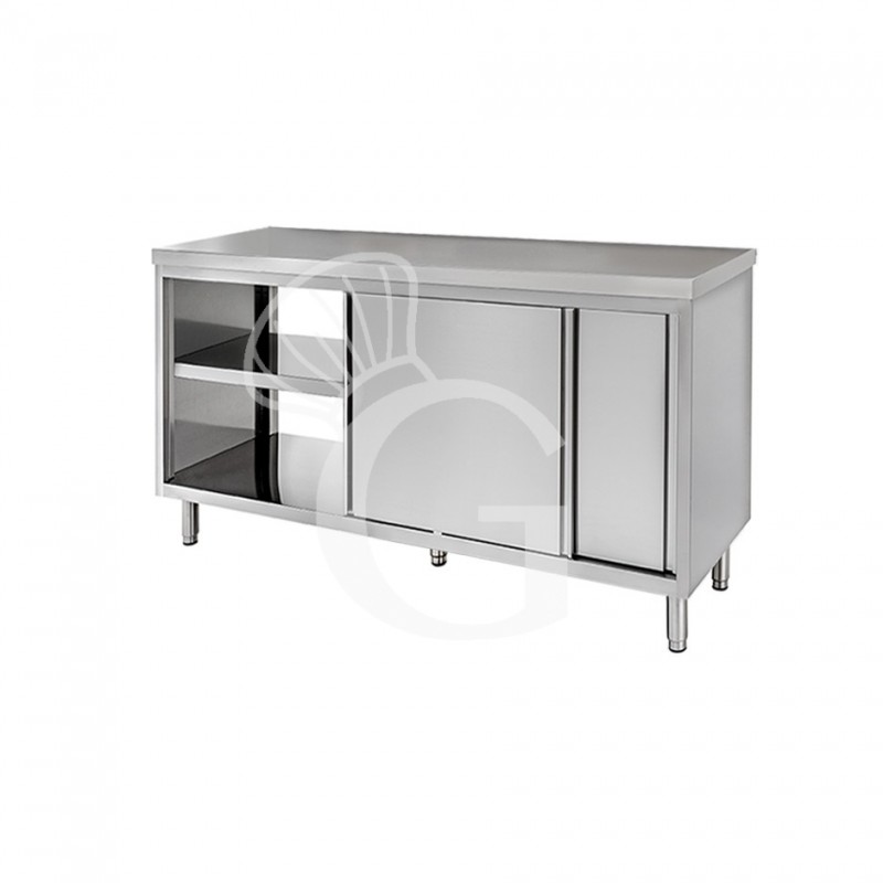 Durchreicheschranktisch aus Edelstahl mit Schiebetüren B 1300 mm x T 700 mm x H 850 mm
