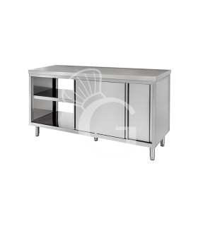 Durchreicheschranktisch aus Edelstahl mit Schiebetüren B 1400 mm x T 800 mm x H 850 mm