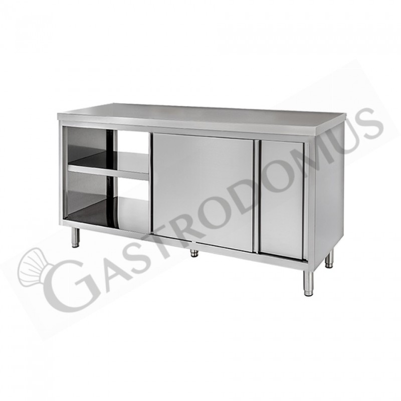 Durchreicheschranktisch aus Edelstahl mit Schiebetüren B 1400 mm x T 800 mm x H 850 mm