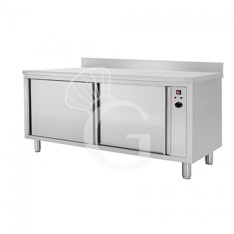 Beheizte Tisch aus Edelstahl mit Schiebetüren und Aufsatz B 1700 mm x T 600 mm x H 950 mm