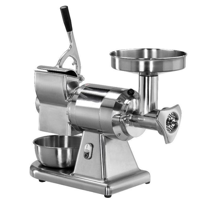 Fleischwolf + Reibe mit Zerkleinerungseinheit aus Edelstahl, Produktionsleistung 100/160 Kg/h, einphasig
