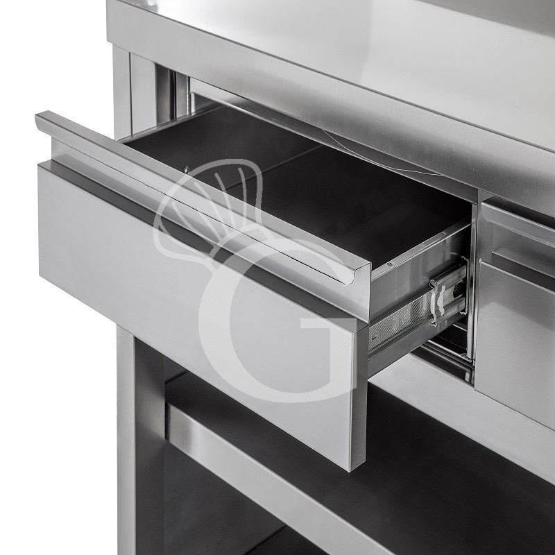 Offener Edelstahltisch 3 Schubladen B 1600 mm x T 700 mm x H 850 mm