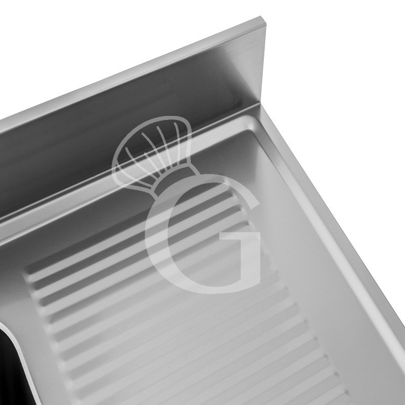 Edelstahl – Spültisch – 1 Becken – Ablage rechts – Grundboden – Aufkantung – B 1500 mm x T 700 mm x H 950 mm