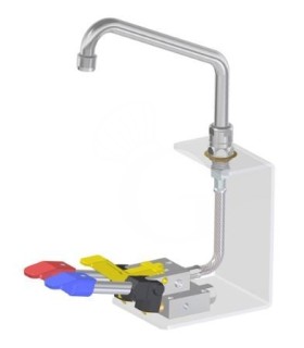 Armatur mit Fußpedal, sechskantige Basis, mit Entrieglungshebel, Kalt- und Warmwasser, 200 x 150 mm