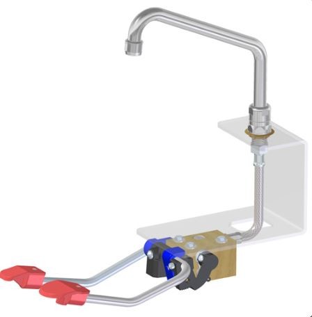 Armatur mit Fußpedal, sechskantige Basis, mit Entrieglungshebel, 200 x 150 mm
