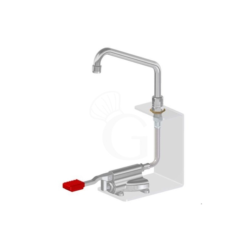 Armatur mit Fußpedal, sechskantige Basis, 200 x 150 mm, Warmwasser