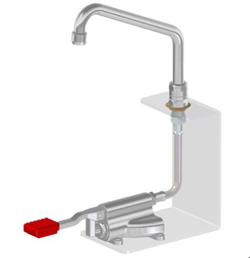 Armatur mit Fußpedal, sechskantige Basis, 200 x 150 mm, Warmwasser