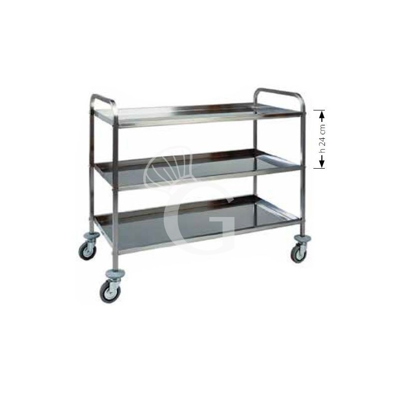 Servierwagen – Edelstahl – 3 Ablagen – B 910 mm x T 570 mm x H 960 mm