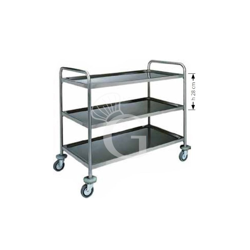 Servierwagen – Edelstahl – 3 Ablagen – B 1100 mm x T 600 mm x H 1040 mm
