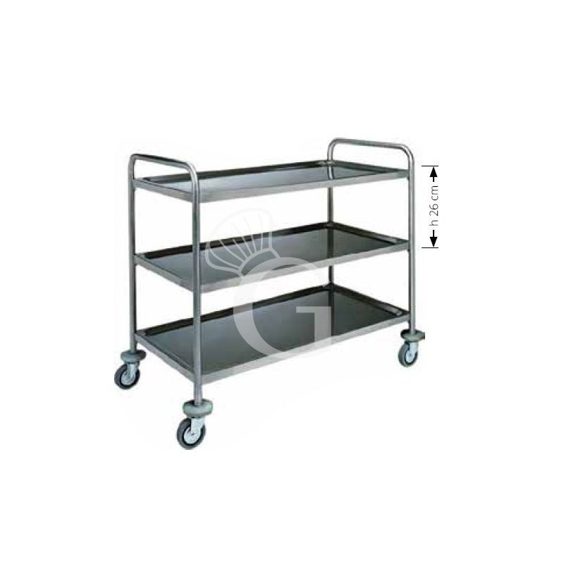 Servicewagen – Edelstahl – 3 Ablagen – Rohrstruktur – B 1280 mm x T 700 mm x H 1040 mm