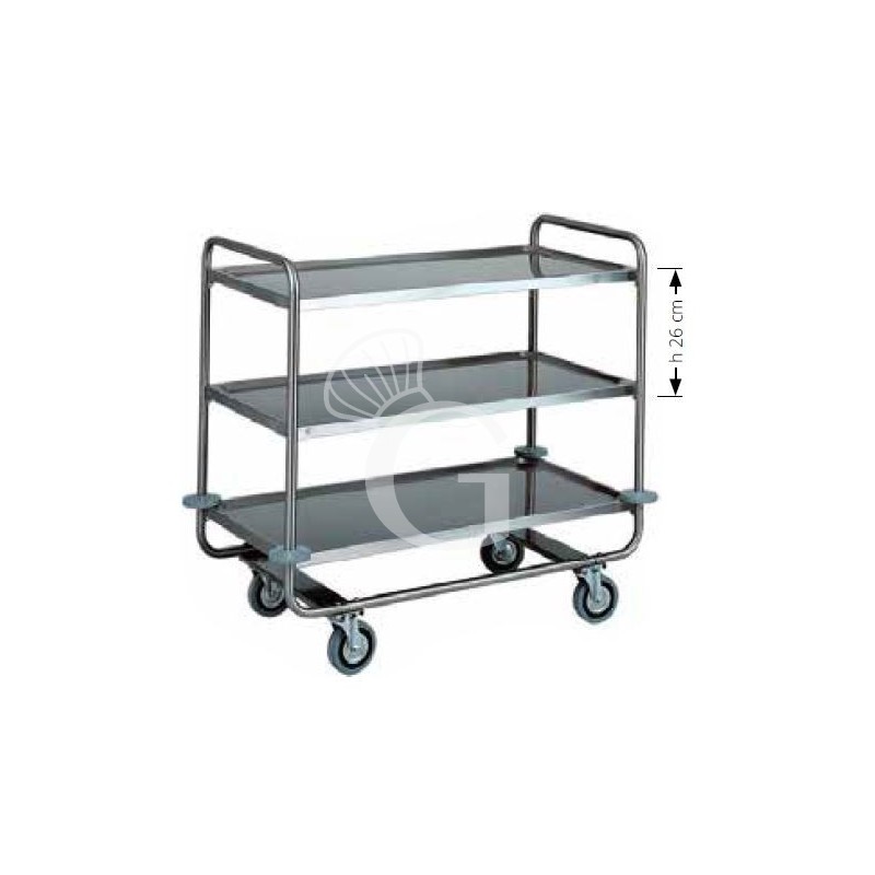 Servierwagen – Edelstahl – 3 Ablagen – B 1100 mm x T 600 mm x H 1000 mm