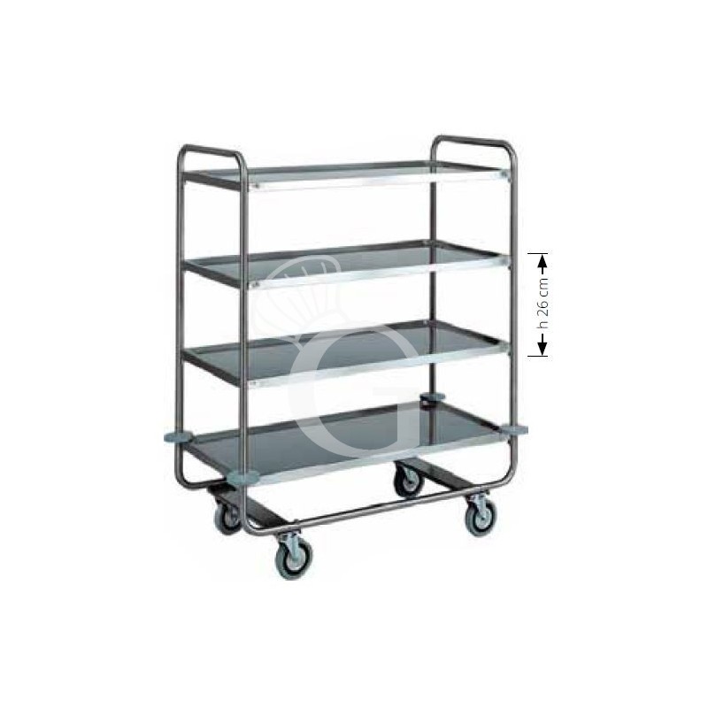 Servierwagen – Edelstahl – 4 Ablagen – B 1100 mm x T 600 mm x H 1300 mm