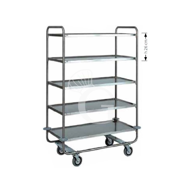 Servierwagen – Edelstahl – 5 Ablagen – B 1100 mm x T 600 mm x H 1600 mm