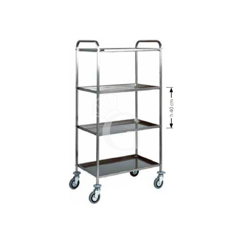 Servierwagen – Edelstahl – 4 Ablagen – B 910 mm x T 570 mm x H 1720 mm