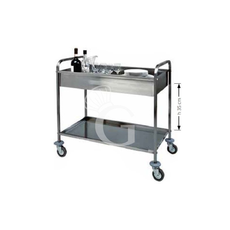 Abräumwagen aus Edelstahl, tiefgezogenes Bord, B 1010 mm x T 570 mm x H 970 mm