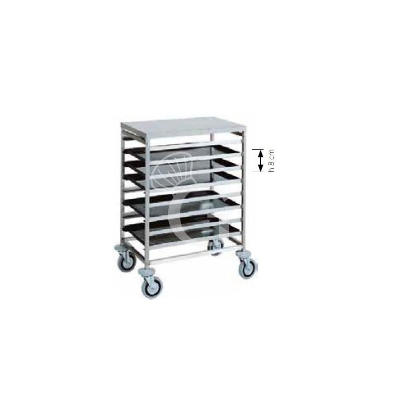 Blechwagen aus Edelstahl, 8 Bleche (600x400 mm), B 520 mm x T 720 mm x H 940 mm