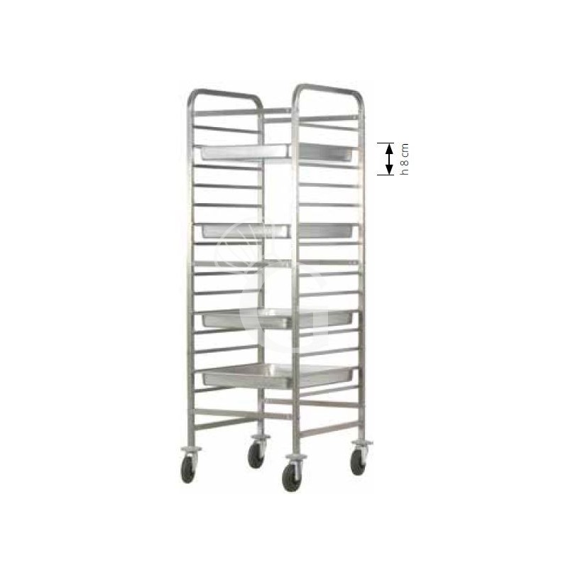 Tablettwagen/Gastronormwagen, 14 GN 2/1 Bleche, verstärkter Edelstahlrahmen, B 660 mm x T 720 mm x H 1820 mm