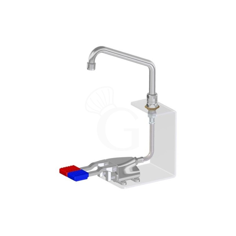 Armatur mit Fußpedal, sechskantige Basis, Kalt-/Warmwasser, Auslauflänge 200 mm