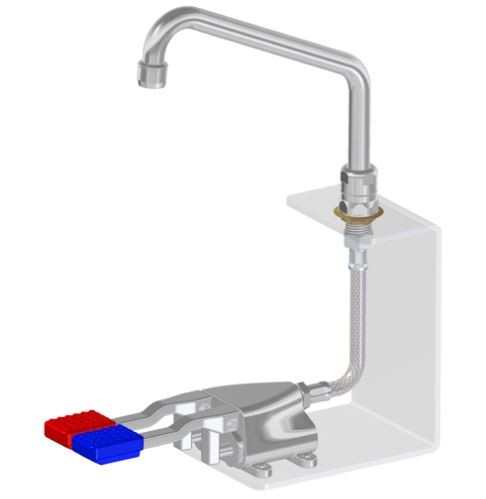 Armatur mit Fußpedal, sechskantige Basis, Kalt-/Warmwasser, Auslauflänge 200 mm