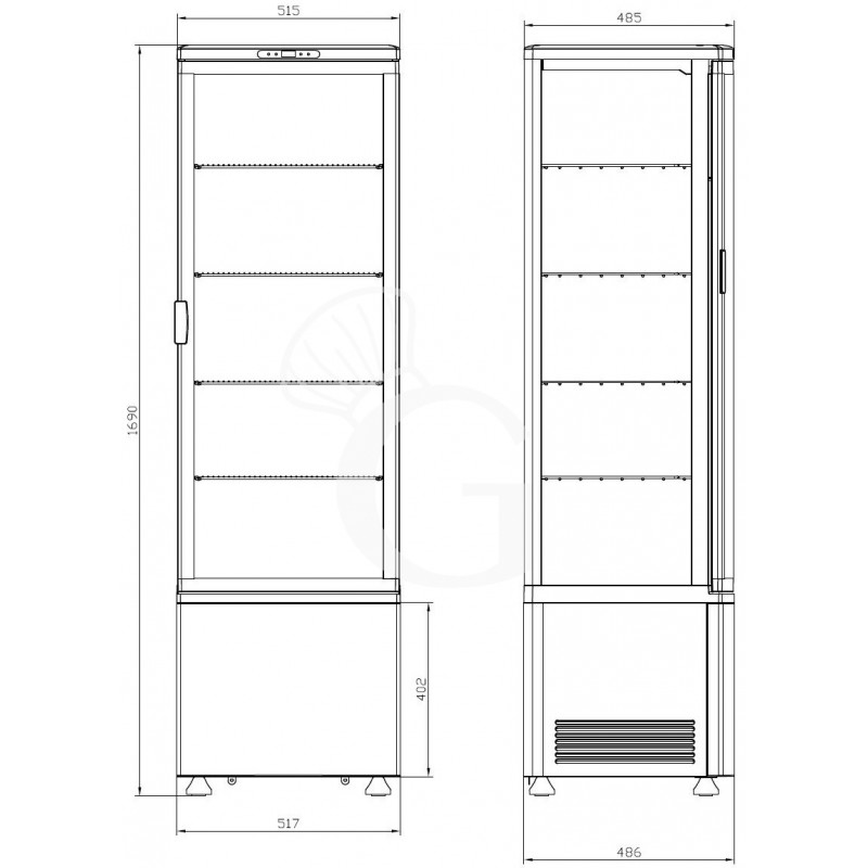 Weiße Getränke-Kühlvitrine (235 L), Umluftkühlung, Temperatur 0°C/+12°C