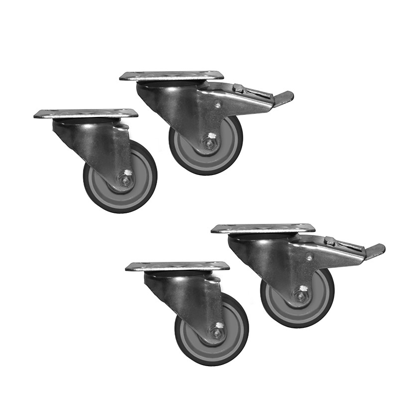 Lenkrollen-Set (2 mit Bremse, 2 ohne) Ø 125 mm, für Schockfroster Asaki