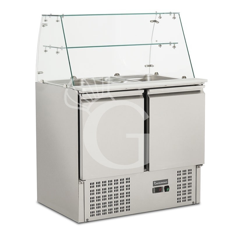 Saladette für GN 1/1 Behälter, 2-türig, Kühlaufsatzvitrine