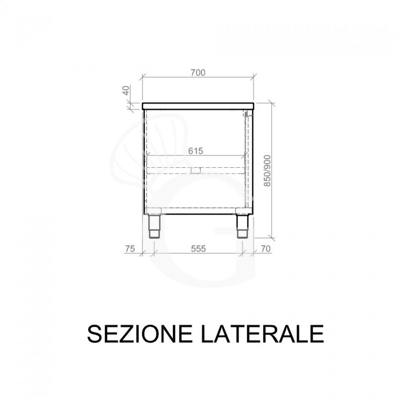 Schranktisch aus Edelstahl 2 Schiebetüren B 1400 mm x T 700 mm x H 850 mm