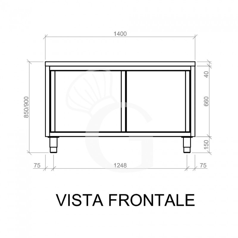 Schranktisch aus Edelstahl 2 Schiebetüren B 1400 mm x T 700 mm x H 850 mm