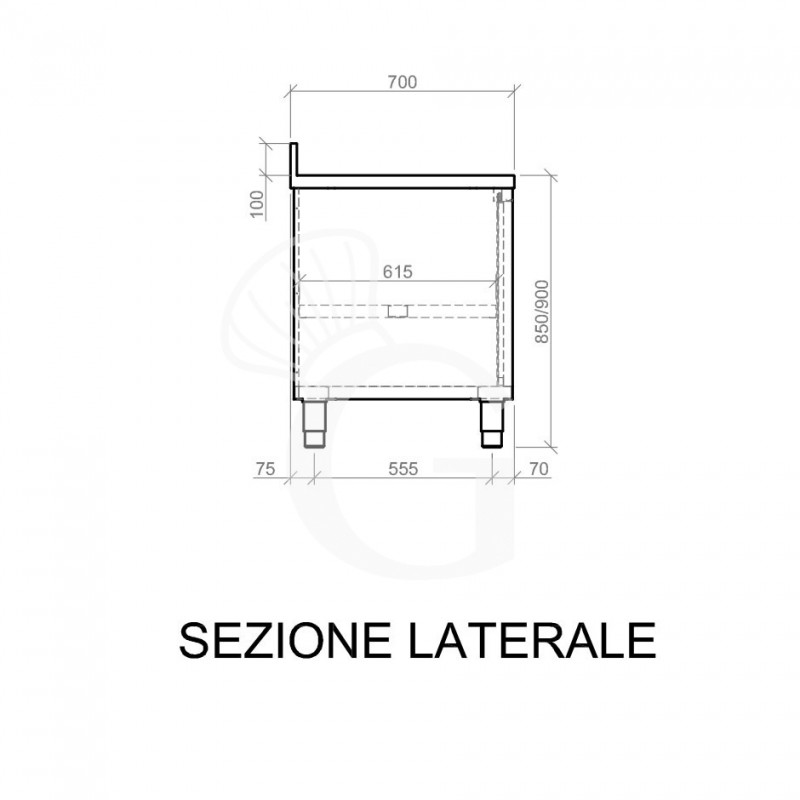 Schranktisch aus Edelstahl 2 Schiebetüren Aufsatz B 1800 mm x T 700 mm x H 950 mm