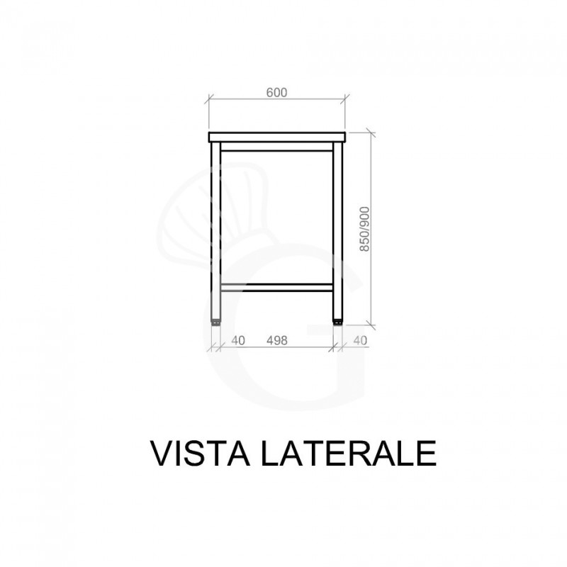 Tavolo semplice in acciaio inox con misure L 1500 mm x P 600 mm x H 850 mm