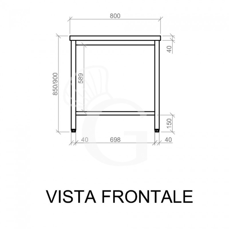 Edelstahltisch B 800 mm x T 700 mm x H 950 mm