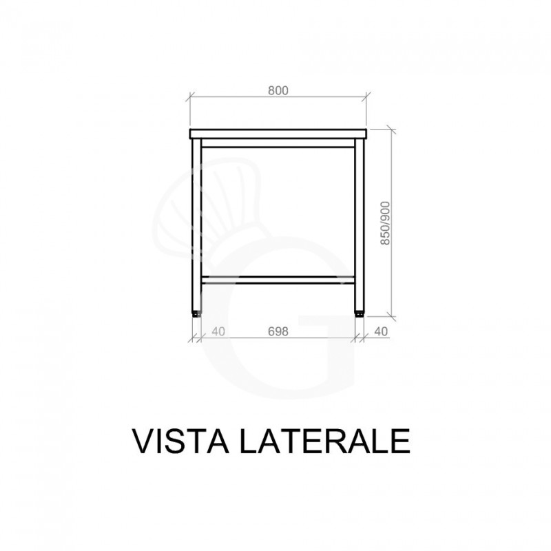 Tavolo semplice in acciaio inox con misure L 1300 mm x P 800 mm x H 850 mm