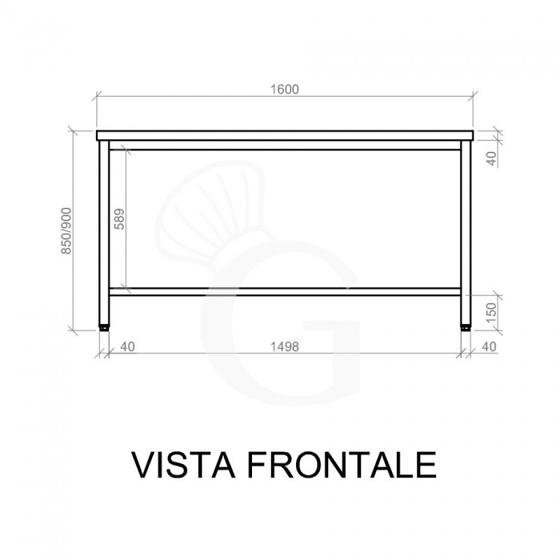Edelstahltisch B 1600 mm x T 800 mm x H 850 mm