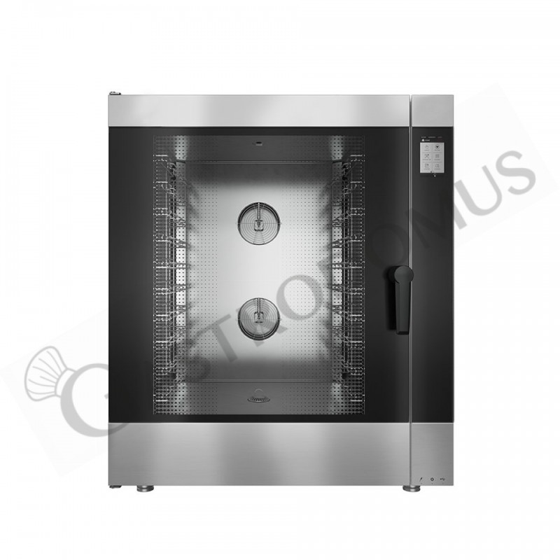 Gas Heißluftdämpfer / Kombidämpfer, Touchscreen, für 10 Backbleche GN1/1 oder 600x400 mm, automatisches Reinigungssystem