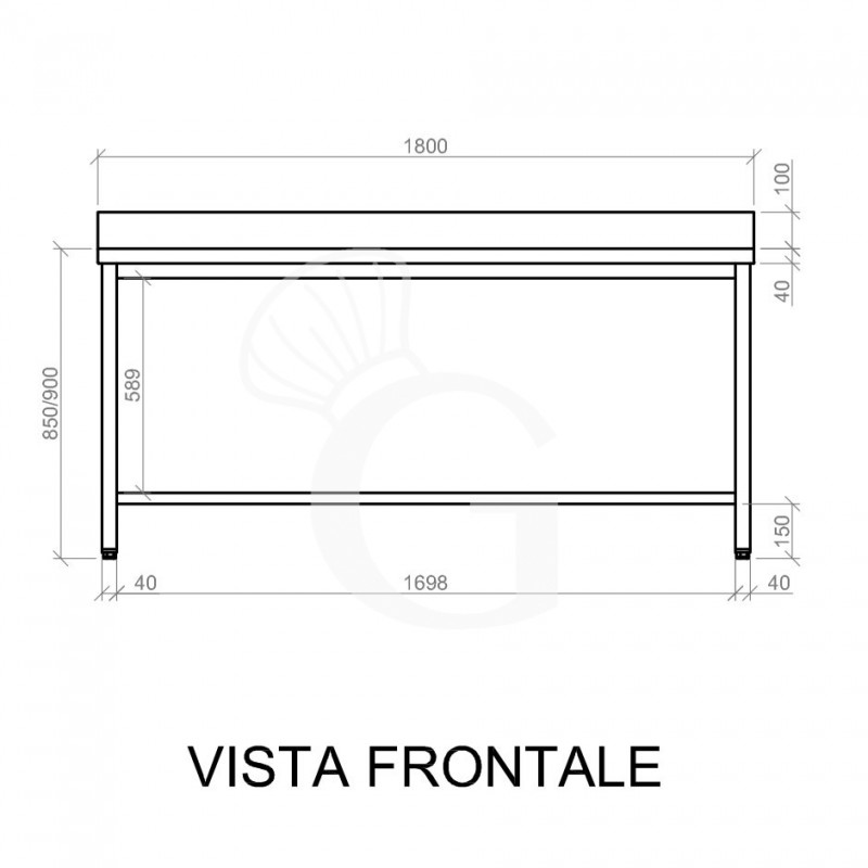 Edelstahltisch mit Aufsatz B 1800 mm x T 600 mm x H 950 mm
