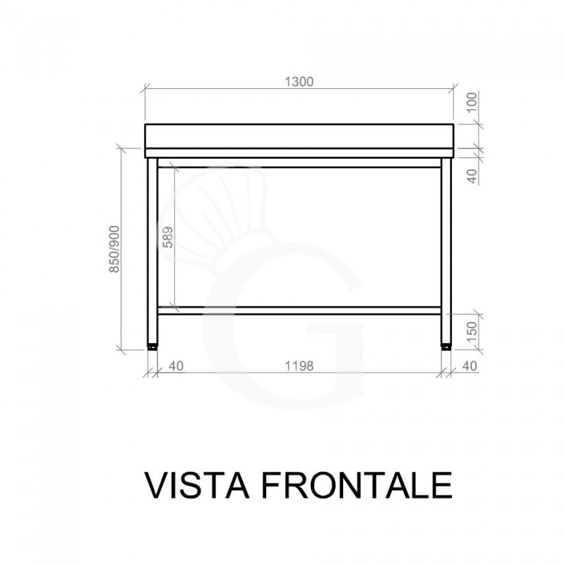 Edelstahltisch mit Aufsatz B 1300 mm x T 800 mm x H 950 mm