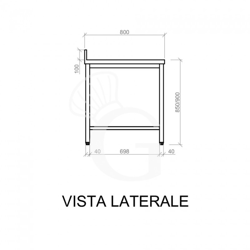 Edelstahltisch mit Aufsatz B 1300 mm x T 800 mm x H 950 mm