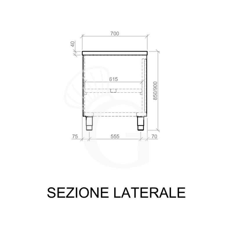 Schranktisch aus Edelstahl 1 Flügeltür B 600 mm x T 700 mm x H 850 mm