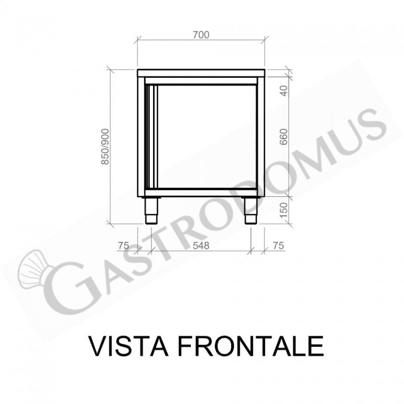 Schranktisch/Arbeitsschrank aus Edelstahl, 1 Flügeltür, B 700 mm x T 700 mm x H 950 mm