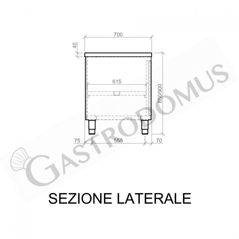 Schranktisch/Arbeitsschrank aus Edelstahl, 1 Flügeltür, B 700 mm x T 700 mm x H 950 mm