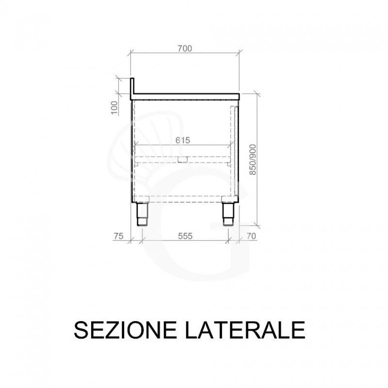 Schranktisch aus Edelstahl 1 Flügeltür Aufsatz B 600 mm x T 700 mm x H 950 mm