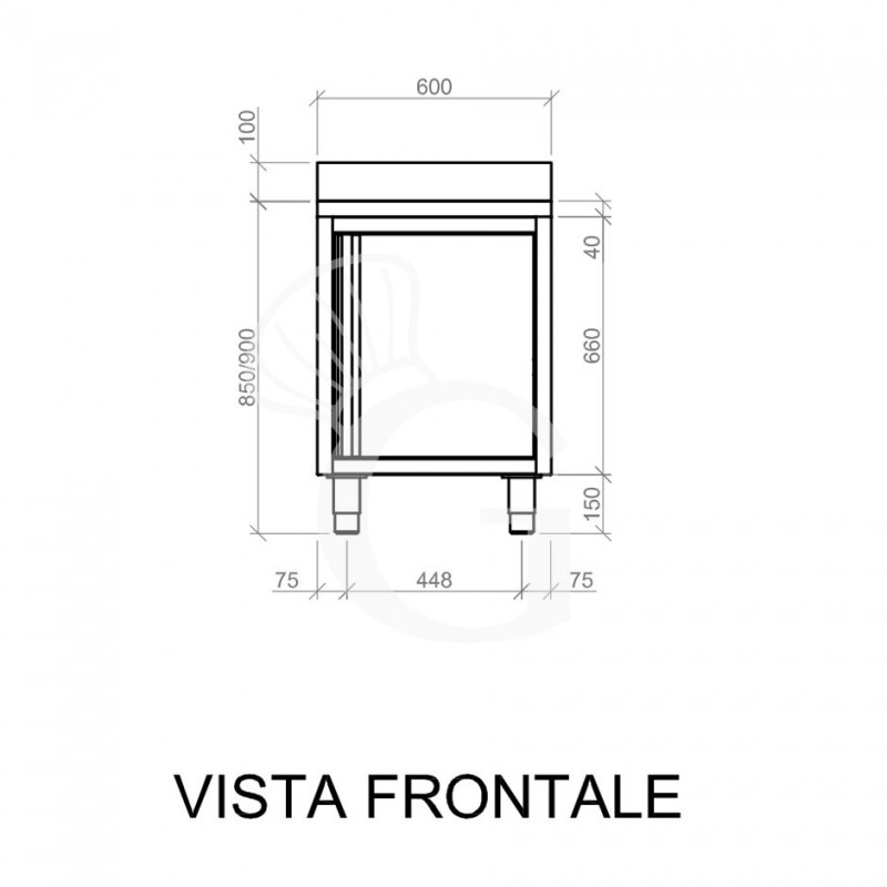 Schranktisch Edelstahl 1 Flügeltür Aufsatz B 600 mm x T 600 mm x H 950 mm
