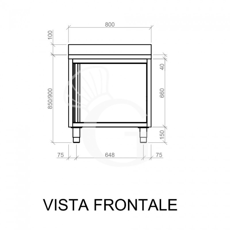 Schranktisch aus Edelstahl 1 Flügeltür Aufsatz B 800 mm x T 700 mm x H 950 mm