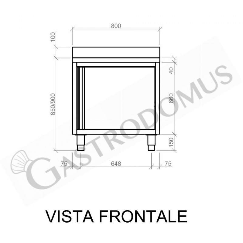 Schranktisch aus Edelstahl 1 Flügeltür Aufsatz B 800 mm x T 800 mm x H 950 mm